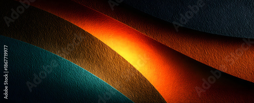 Teal orange color gradient shape on black grainy texture backdrop, red green dark vibrant banner poster header cover design