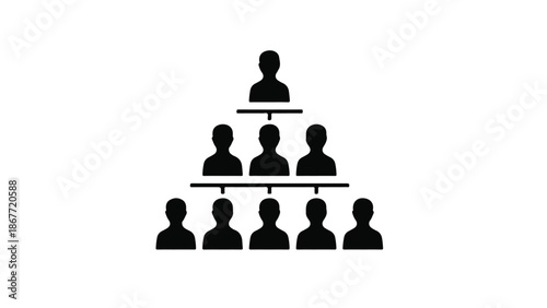 Organizational chart with leader and team members in hierarchical structure for business management and communication concept