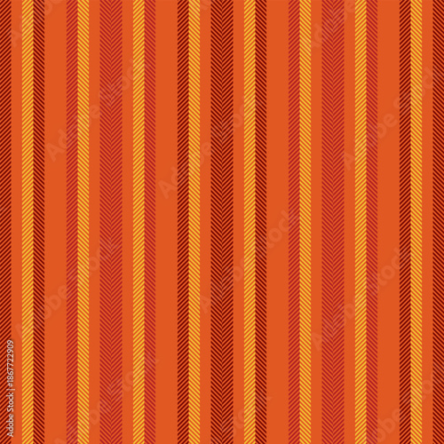 Lovely lines vertical pattern, scratch fabric textile background. Yard stripe vector seamless texture in orange and amber colors.