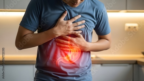 Acid Reflux Chest Pain in Adult Male Showing Heartburn and Upper Digestive Discomfort