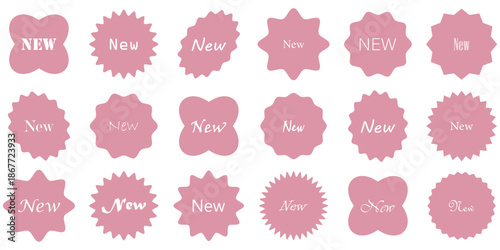 NEW Sticker Set Zigzag Discount Price Drop Special Price Campaign Fair Decoration Adornment Seal Stamp. Set of new arrival shop product tag icon. New labels or sale badges and banners vector sticker