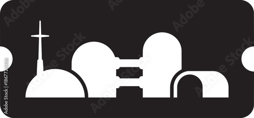 Industrial refinery station silhouette with oil storage tanks and transmission tower at night