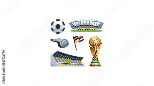Football elements representing the sport and its related objects.