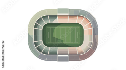 An aerial view of a football stadium, empty and ready for the game.