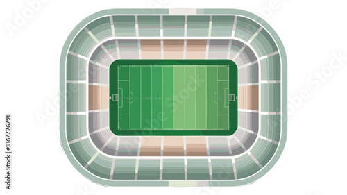 A stadium viewed from above, showcasing its vast field and seating areas.