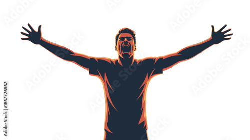 A triumphant athlete celebrating with open arms.