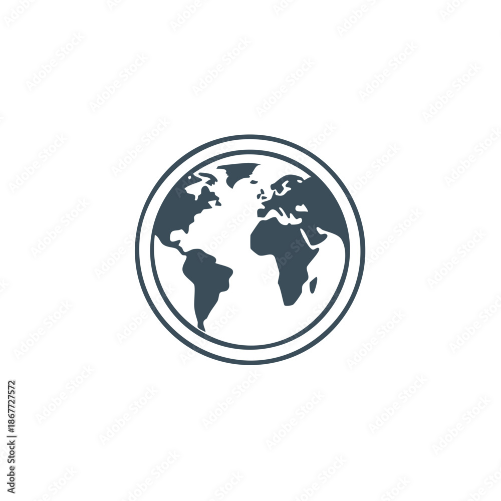 Fototapeta premium Simplified Earth Globe Symbol with Continental Landmasses and Circled Border for Global Connectivity Representation