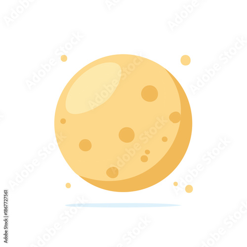 A flat illustration of a cheesy round sphere with holes ideal for digital use in any space related designs, and other applications