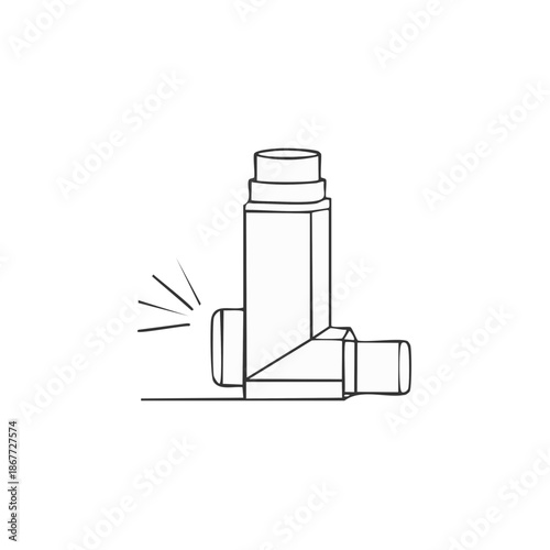 Asthma Inhaler Line Drawing Illustration Single Object Medicine Equipment Respiratory Aid