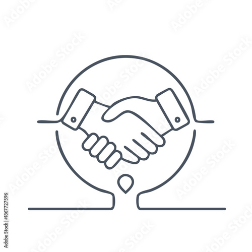 Handshake with business partnership inside circle shape for agreement and collaboration line art design