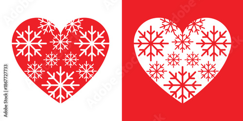 Minimalist heart icons in red and white. Split screen design featuring a red heart on white and a white heart on red. Flat vector illustration for Valentine's Day, love, and romantic concepts.