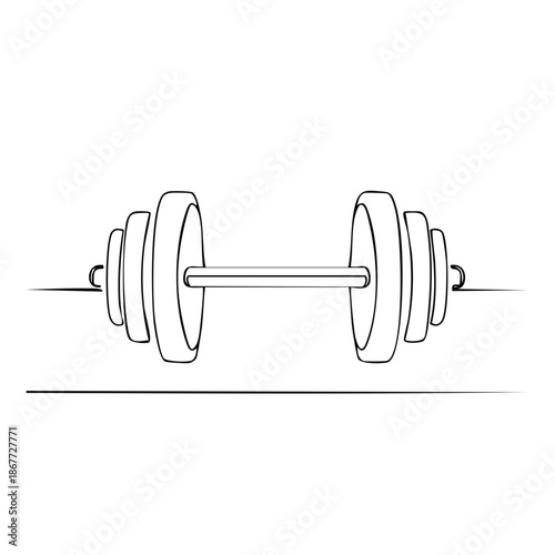 Monochrome Contour Image of a Heavy Dumbbell with Additional Weights for Strength Training or Muscle Building