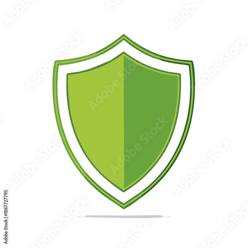 Green shield security icon vector illustration. Defense and protection emblem with strong color