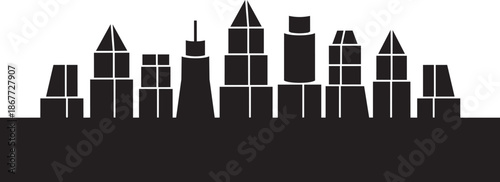 Contemporary city skyline vector silhouette with various abstract geometric buildings illustration urban landscape