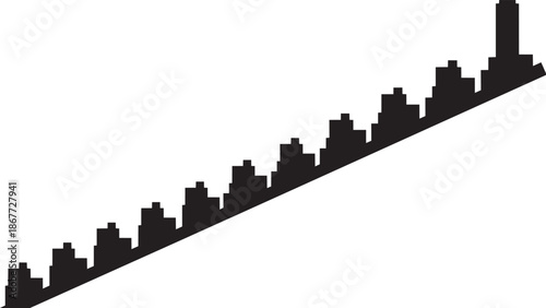 Diagonal city skyline silhouette ascending perspective