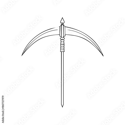 Halberd Weapon Line Art Drawing Traditional Medieval Weaponry Sharp Weapon Pointed Blade Isolated
