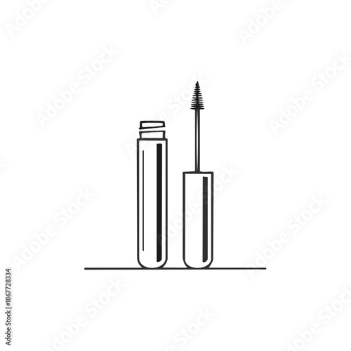 Eyelash Mascara Tube and Applicator Brush. Cosmetic product for makeup, beauty and personal care