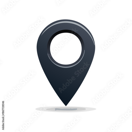 Dark Location Marker Icon Graphic, Pointed Shape with a Hole, Navigation Symbol