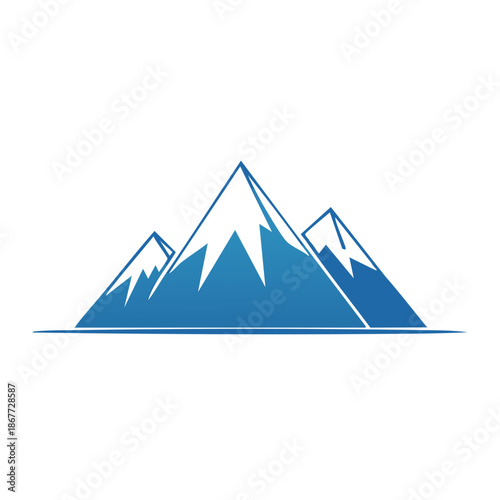 Blue mountain range illustration with snowy peaks against a clean white sky, ideal for outdoors nature adventure
