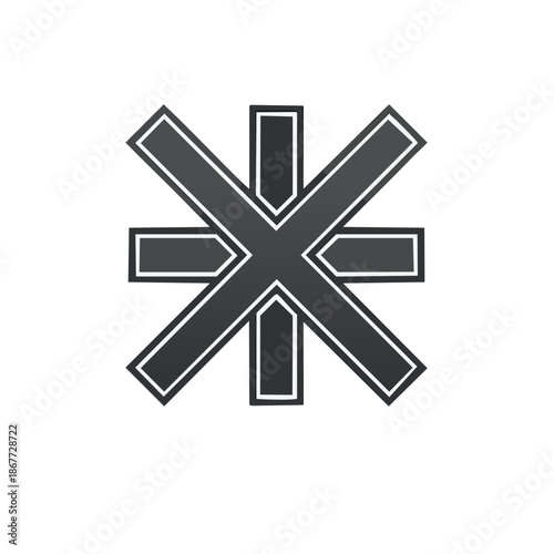 Graphical star of life emblem in grayscale with outlined edge on a clean white surface