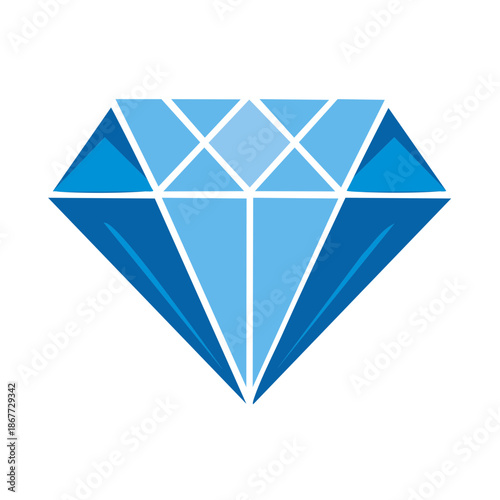 Sparkling Blue Diamond Illustration Exquisite Gemstone Icon Precious Jewel Isolated on White