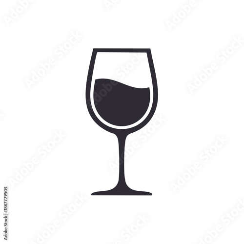 Isolated silhouette of wine glass with liquid inside, alcoholic beverage container on white background. Minimalist icon