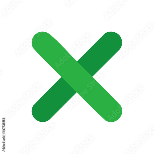 Green X Mark Symbol on White Background, Crossed Line Shape, Approval Sign, Vector