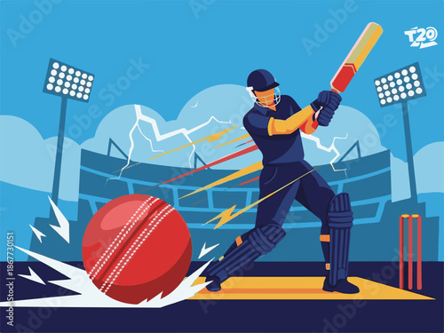 Dynamic Cricket Batter Hitting Ball Vector Illustration for Sports Logo and Branding