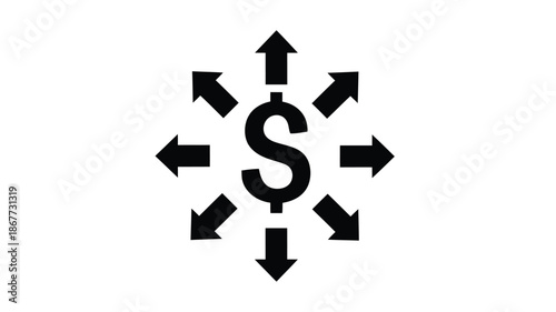 Financial growth concept dollar sign surrounded by arrows pointing inwards signifying incoming funds