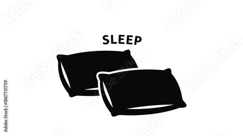 Simple black and white illustration depicting two pillows and the word sleep with z s