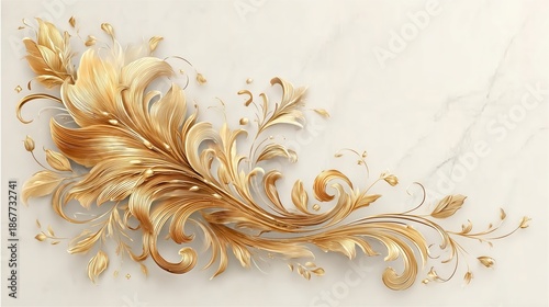大理石の背景に施された3Dレンダリングの豪華な金色の装飾模様
