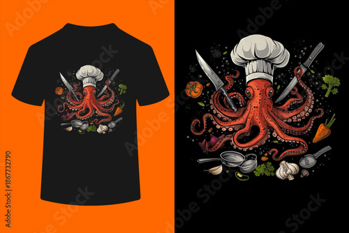 Chef Octopus Octopus Funny Cooking Sous Chef Cook T-Shirt
