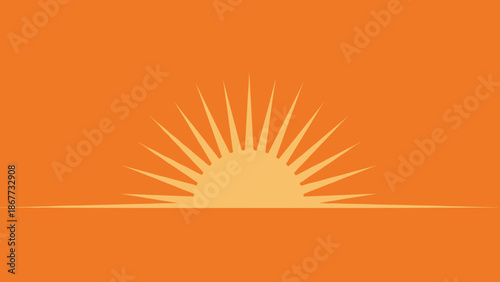 Stylized Sunrise Over Horizon Line Graphic.