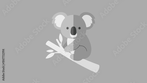 Cute Flat Design Koala Sitting on a Tree Branch.