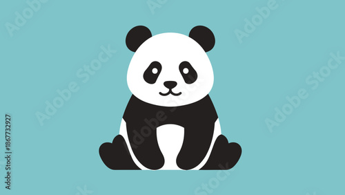 Cute cartoon panda bear sitting on a blue background.