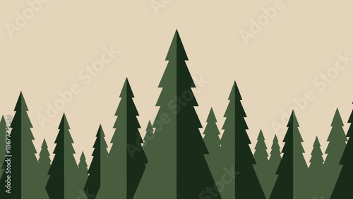 Stylized Evergreen Forest Landscape with Tall Pine Trees.