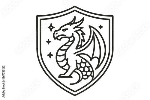 Wallpaper Mural Dragonheart Guard Icons. Line style icons of Dragonheart Guard: shield arc, dragon motif, brave gleam, scale detail, border line, Torontodigital.ca