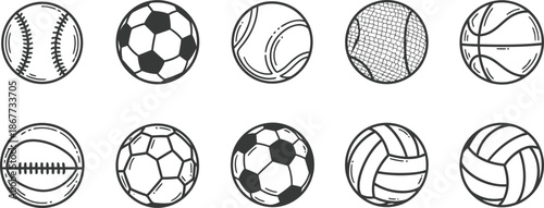 Sport ball line art icon set Vector