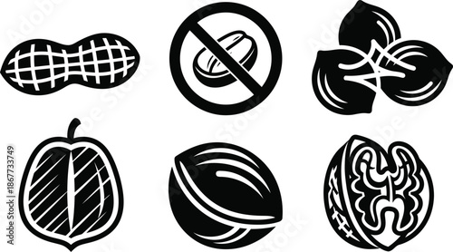 Nut allergy symbol and nut icons Vector
