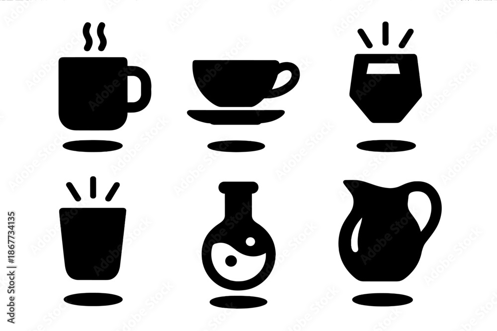 custom made wallpaper toronto digitalLevitating Drink Icons. Solid style icons of levitating drink items in : floating mug, hovering teacup, prism glass, radiant cup,