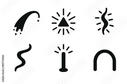 Magical Light Effects. Solid style icons of magical light effects in : glowing trail, prism spark, radiant ribbon, ethereal