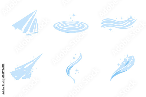 Solid Style Icons. Solid style icons of quiet beauty: subtle ray, glass ripple, airy flow, whisper beam, fine curve, shining edge