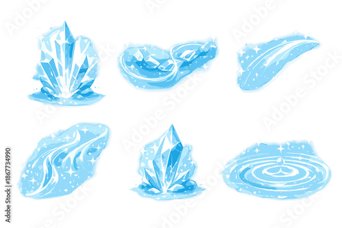 Subtle Crystal Icons. Solid style icons of Subtle Radiance: crystal beam, quartz thread, gentle arc, flowing light, reflective