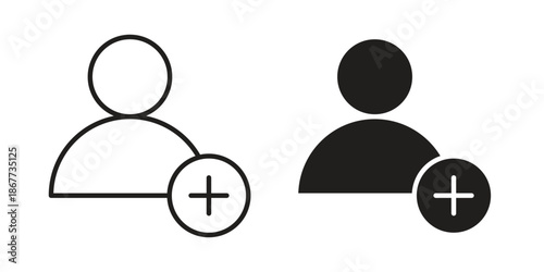 User add icons on white background. EPS 10. Editable linear style stroke. Vector icon