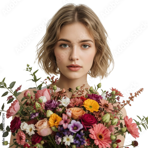 Woman Holding a Large Bouquet of Flowers Indoors During Daylight Hours