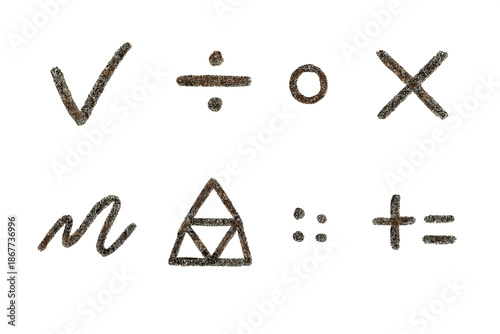 Ancient Mathematical Icons. Line style icons of ancient mathematical pigments: ochre mark, clay division, pigment dot, cave-line