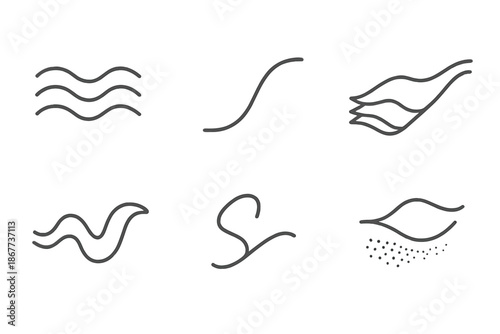 Subtle Folding Guides. Line style icons of subtle folding guides: soft ripple line, curved contour, layered pleat, delicate ridge,