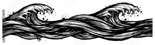 Decorative ocean waves illustration in vintage engraving style