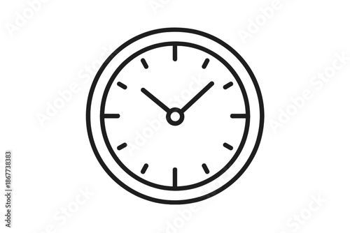 Minimalist Clock Icons. Line style icons of Clock: round clock, clock face, hour hand, minute hand, simple dial, small timepiece.