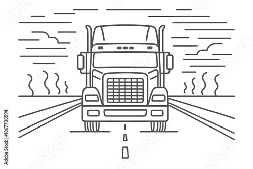 Freight Road Icons. Line style icons of Freight Road Stretch: large vehicle, wide road, fading distance, rim detail, air shimmer,